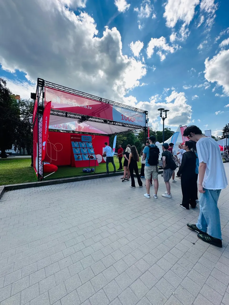 aizdevums.lv activation at the Olympic qualifying tournament, Esplanade, Latvia 2024. Decoration and display production and installation by EVENT MORE