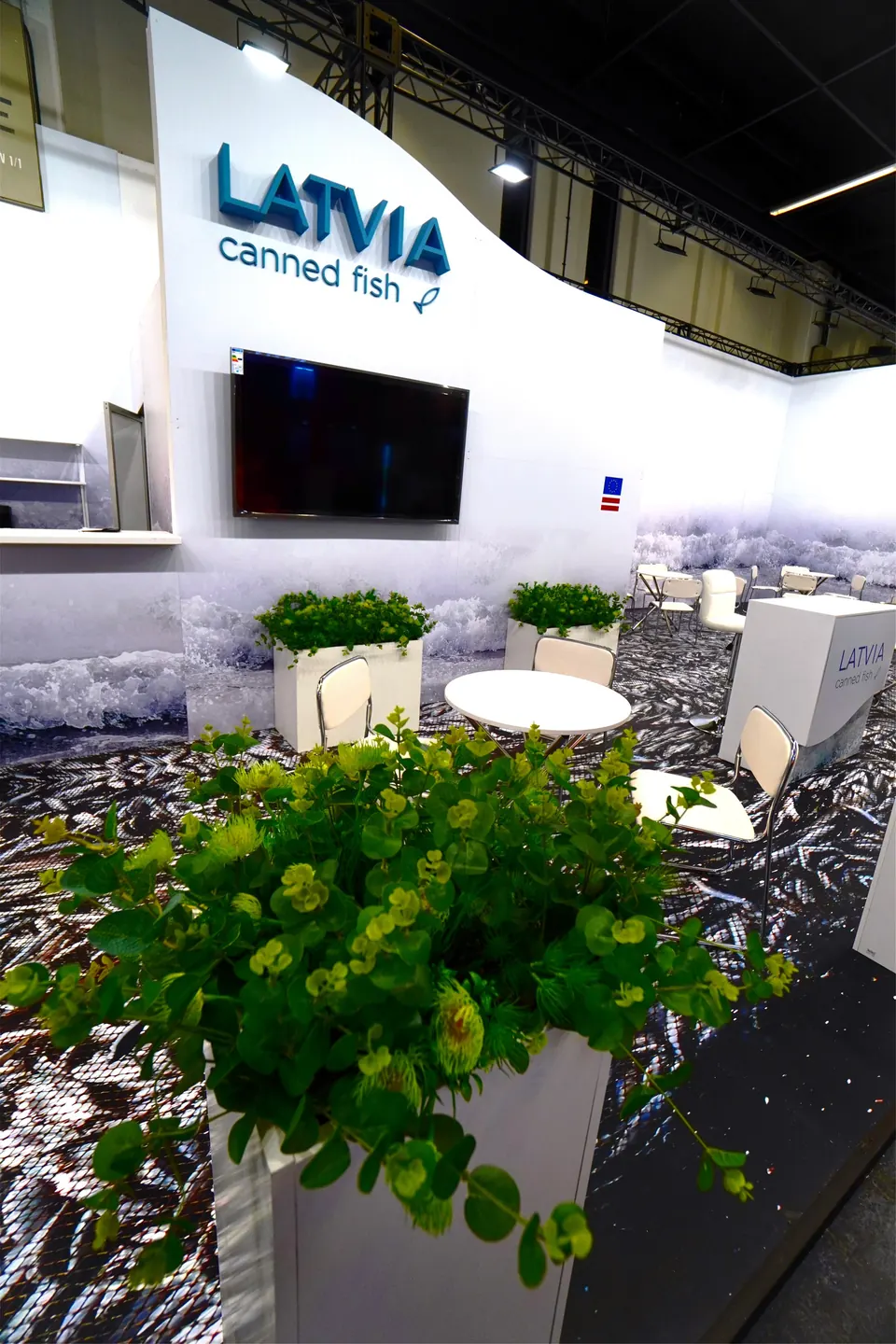 Latvian national fish industry stand at ANUGA 2021, Germany. Exhibition stand design, production and installation by EVENT MORE
