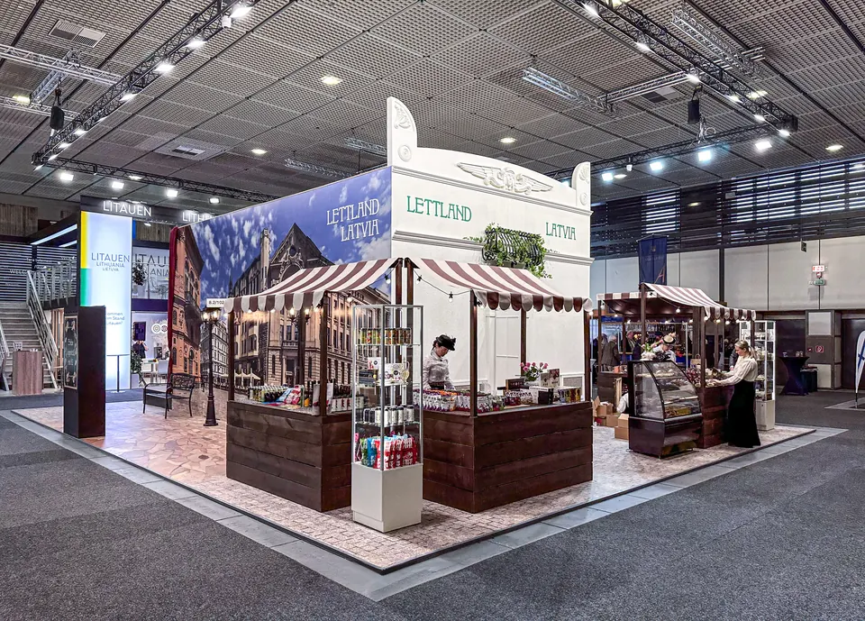 Latvian Ministry of Agriculture stand at IGW Berlin, Germany 2024. Exhibition stand design, production and installation by EVENT MORE