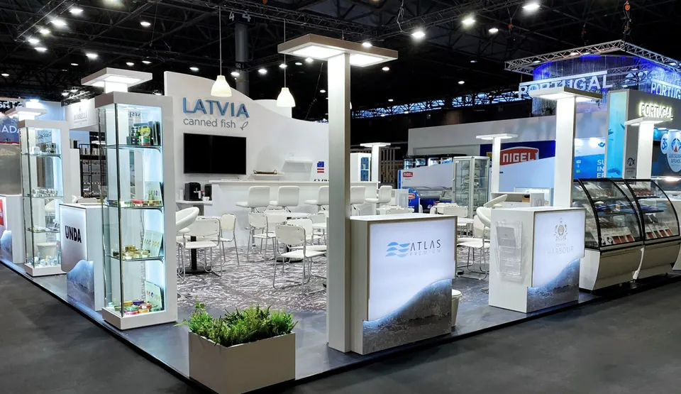 Latvian Fisheries Association stand at SIAL 2022, France. Exhibition stand design, production and installation by EVENT MORE
