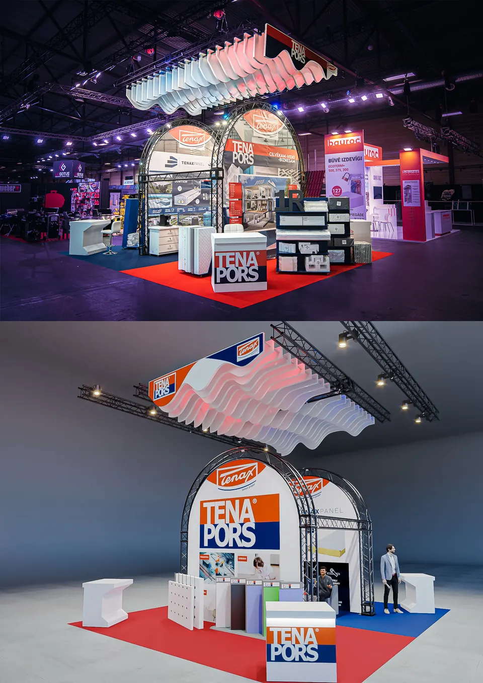 TEBAX/TENAPORS stand at MĀJA 2023, Latvia. Exhibition stand design, production and installation by EVENT MORE